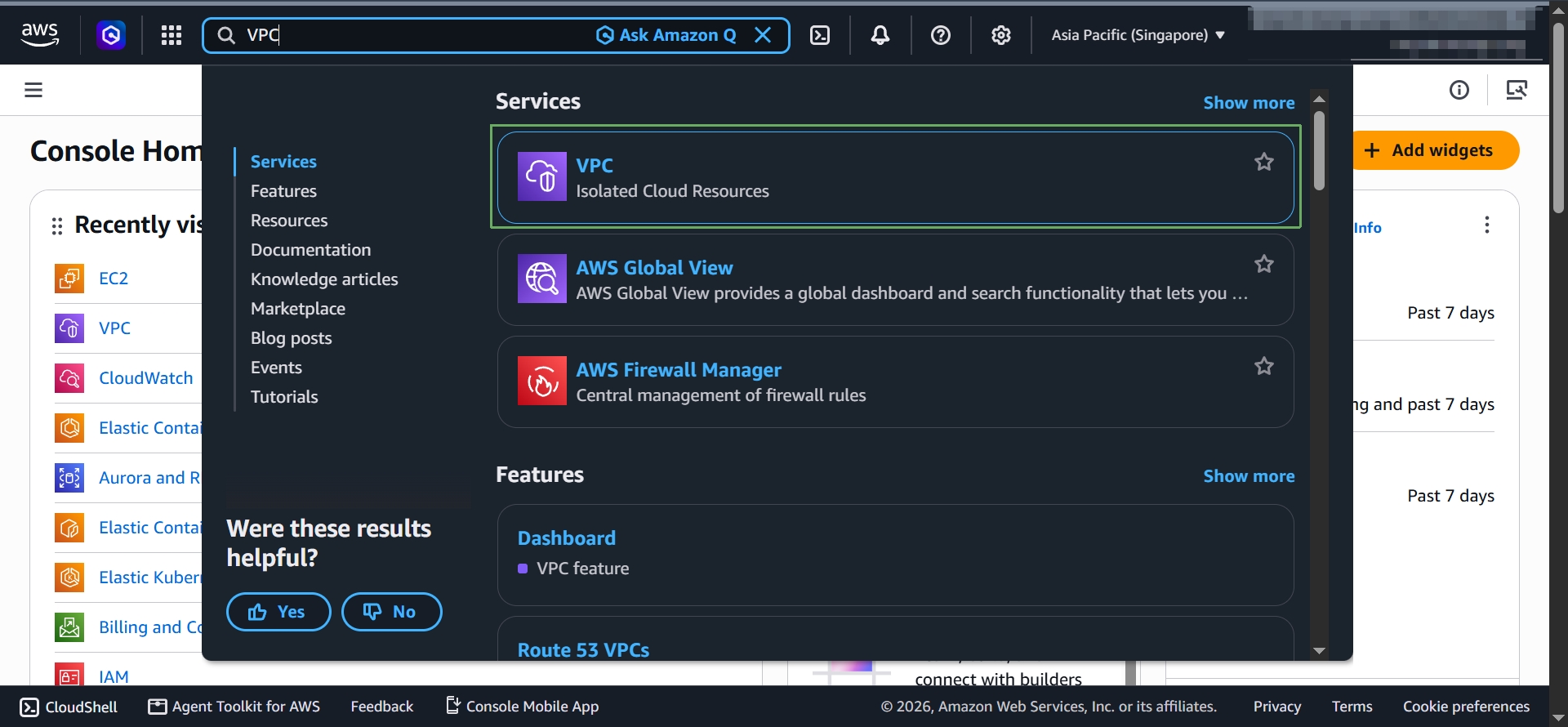 Search for the VPC console