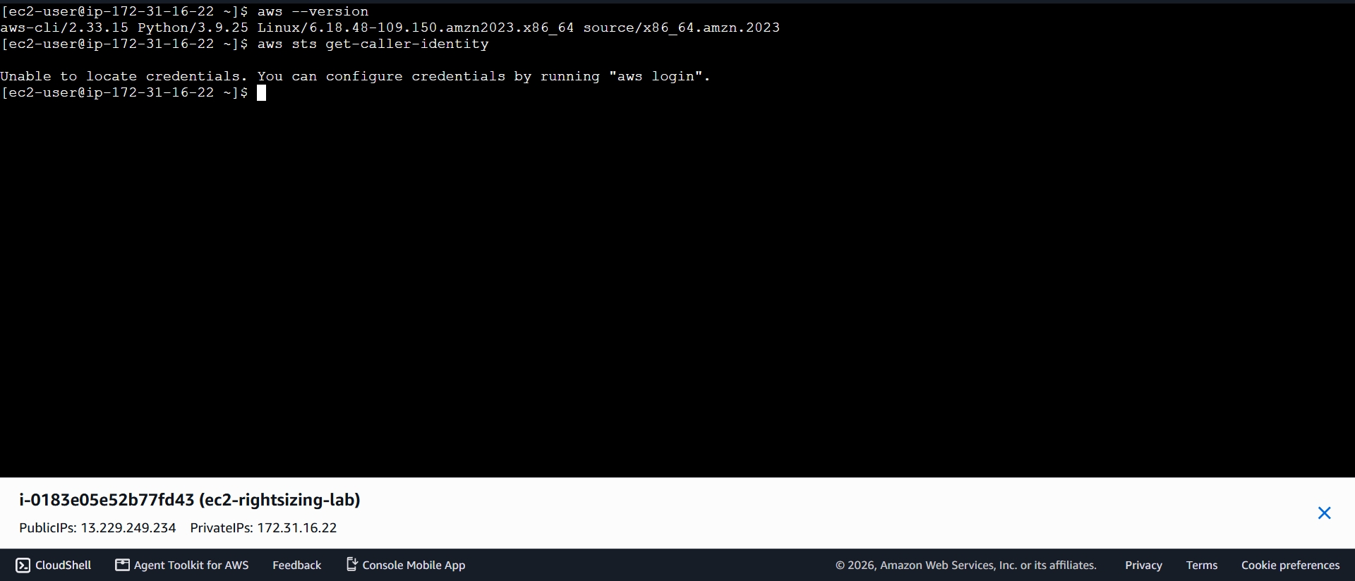 aws sts get-caller-identity failing with “Unable to locate credentials”