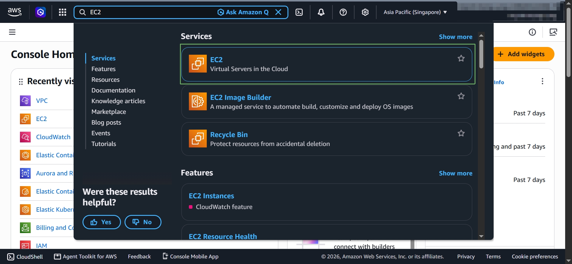 Search for the EC2 console