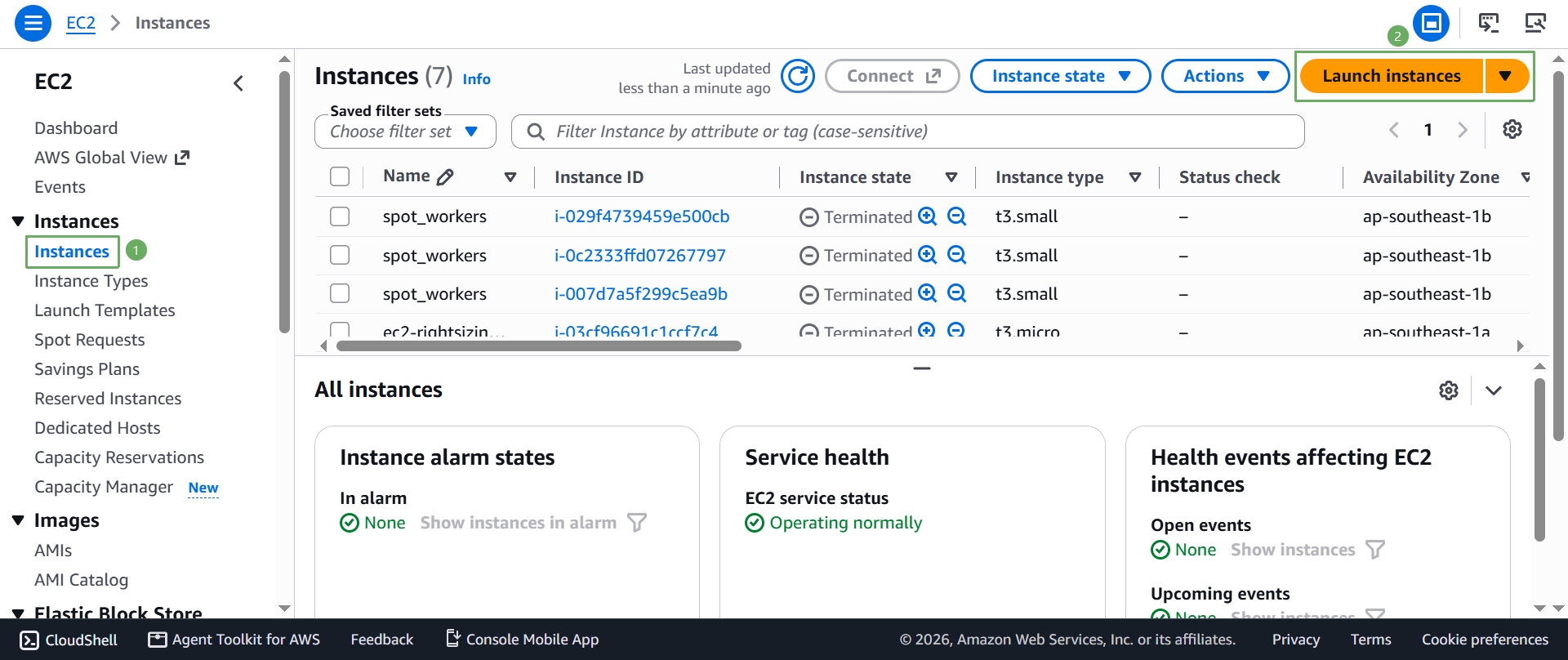Select Launch instances from the EC2 Instances page