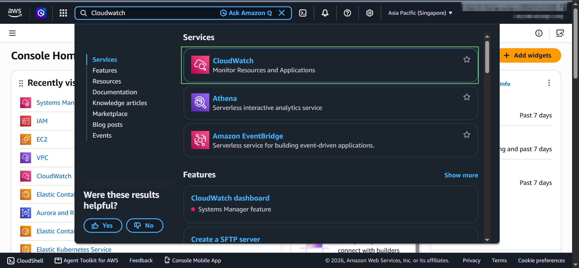 Search for the CloudWatch console