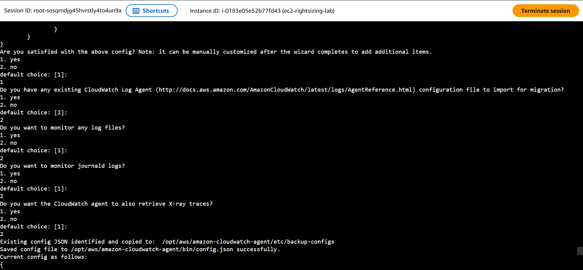 Wizard: satisfied with config, log agent migration, log files, journald, X-Ray