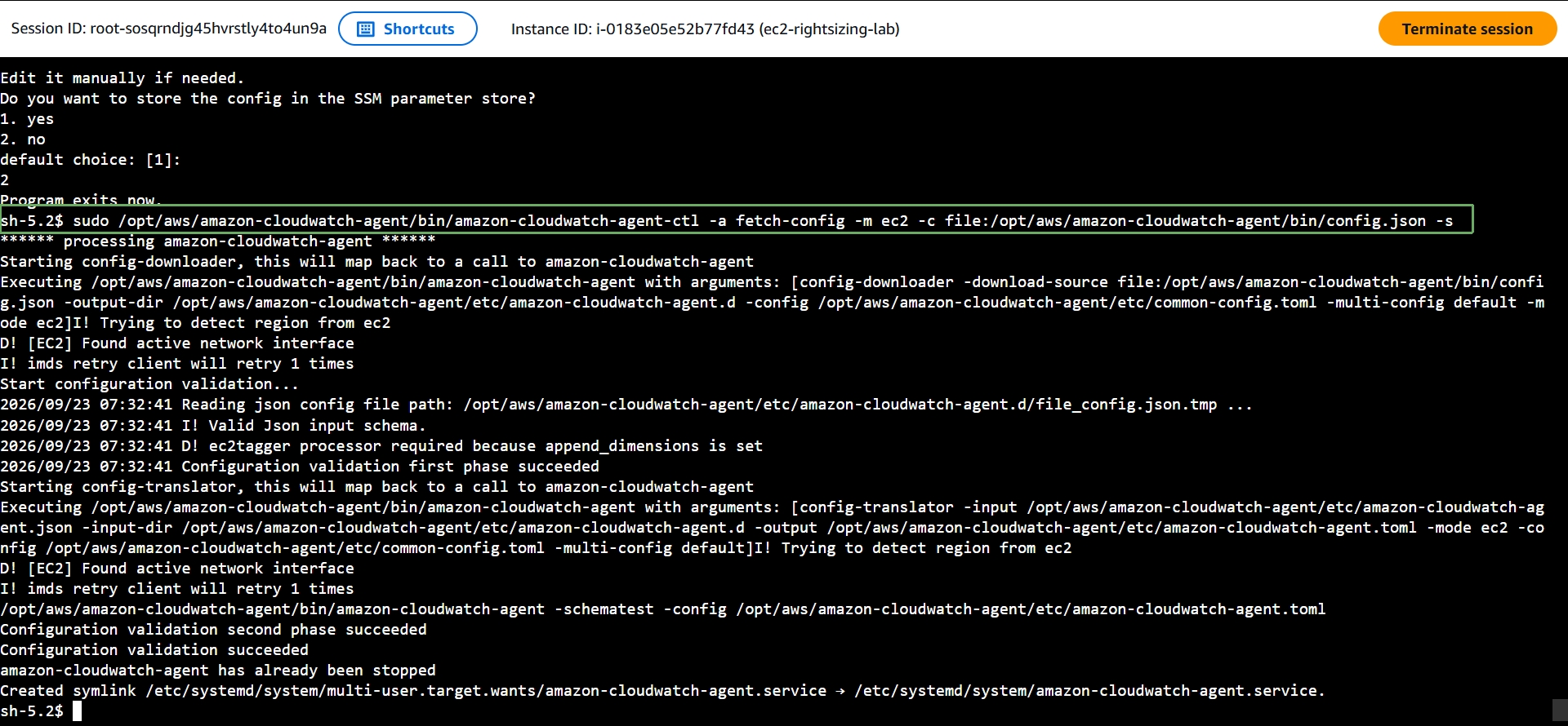 fetch-config command output ending in Configuration validation succeeded