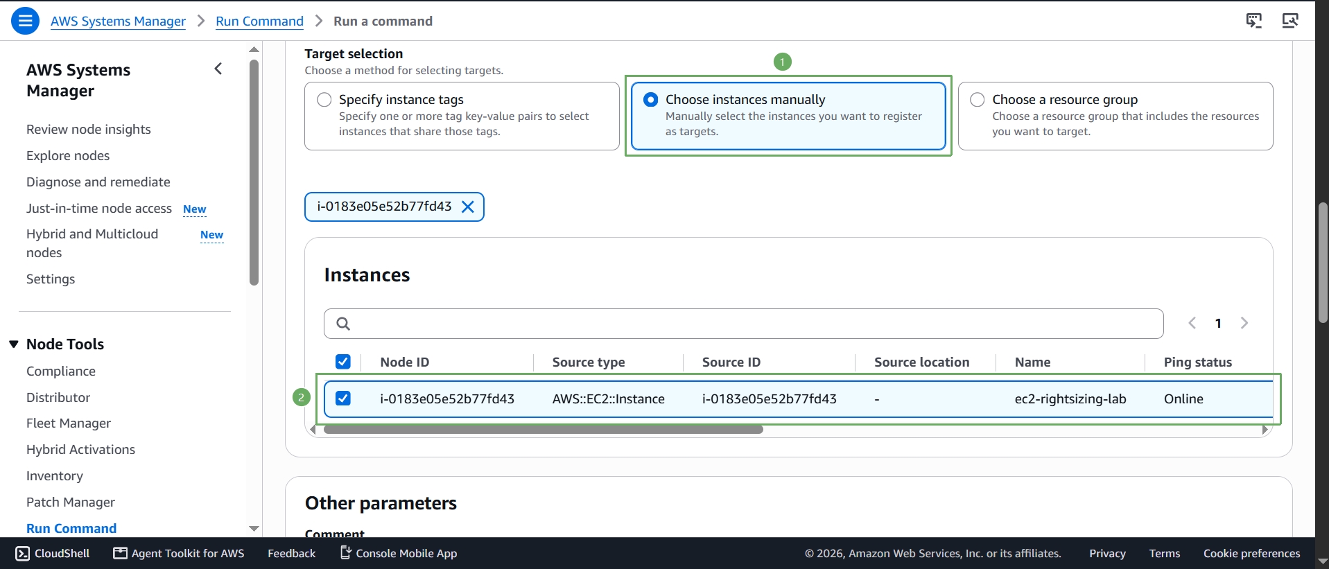 Target selection with the instance already chosen